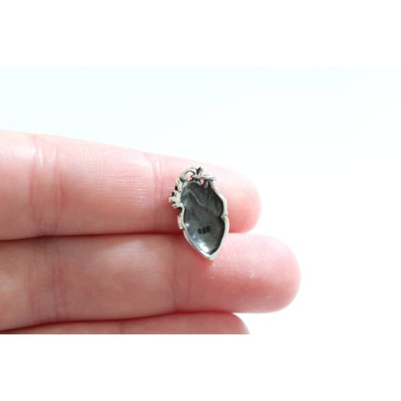 Sterling Silver Anatomical Heart Charm, Realistic Heart Charm - Picture 2 of 3